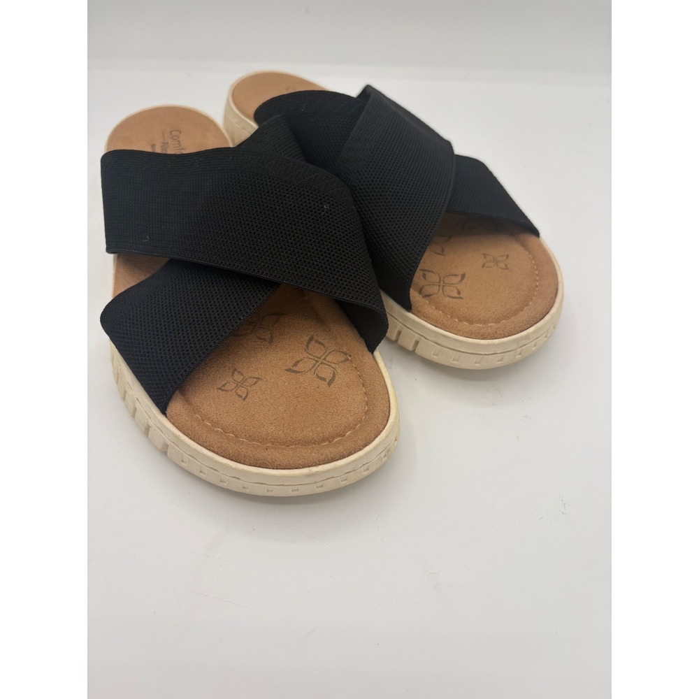Comfortiva Pillowtop Memory Foam Black Cross Strap Platform Sandals 8.5M